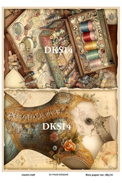 LİNEART DKŞ14 نموذج ديكوباج نحاسي - 30x42 تطريز نمط الخياطة