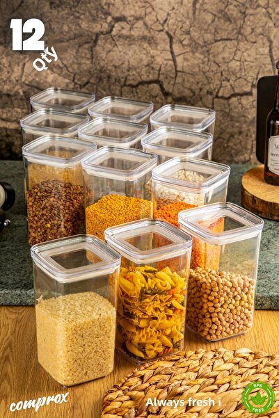 Comprox Set of 12 1200ml Hard Square Food Storage Cases - Vacuum Air Tight Lid and Organizer Bpafree