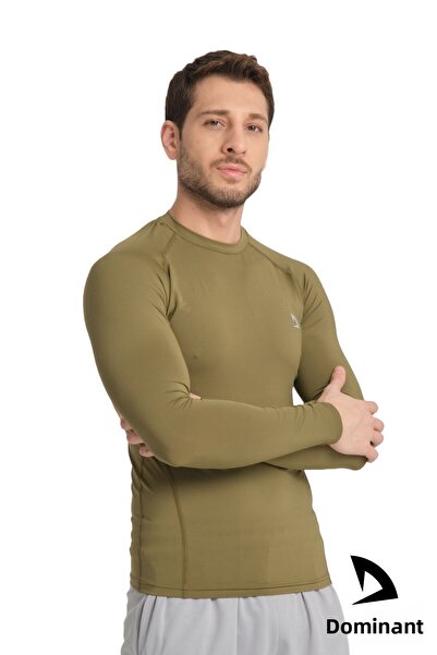 DOMİN SPOR Men's Long Sleeve Khaki Relaxed Fit Compression Sports Body Tshirt