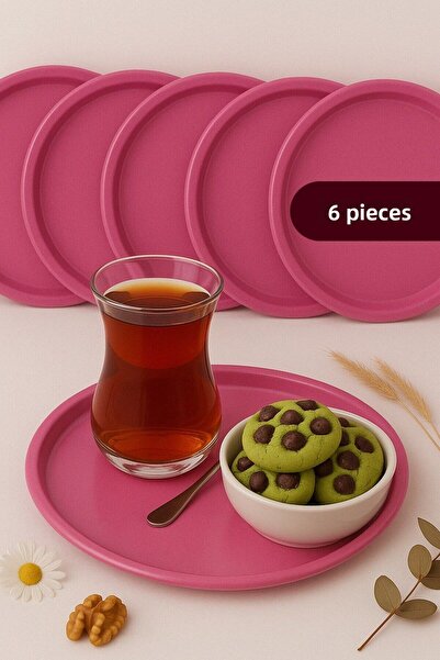 Fiyakalı Ürünler Atölyesi 6-Piece Pink Metal Tray - Single Tea and Coffee Pre...