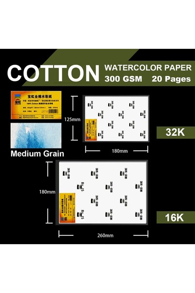 Choice ورق رسم مائي فني من أكاديمي ميد جراين باوهونج، 20 قطعة، قطن 100%، 300 ...