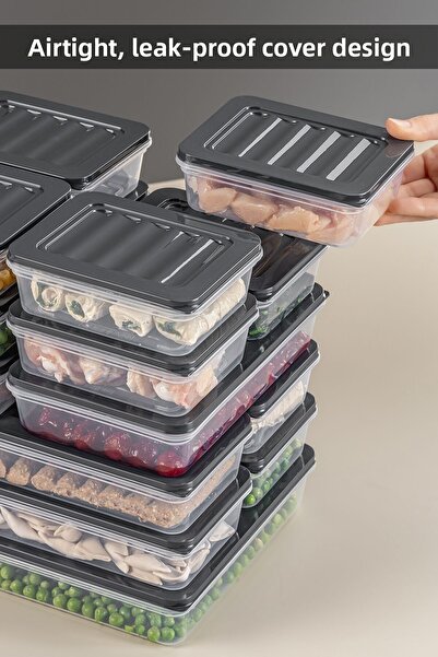 Meleni Home 22 Pieces Anthracite Storage Container - 2x2400Ml 2x1200Ml 6x1170Ml 12x600Ml Microwave Compatible
