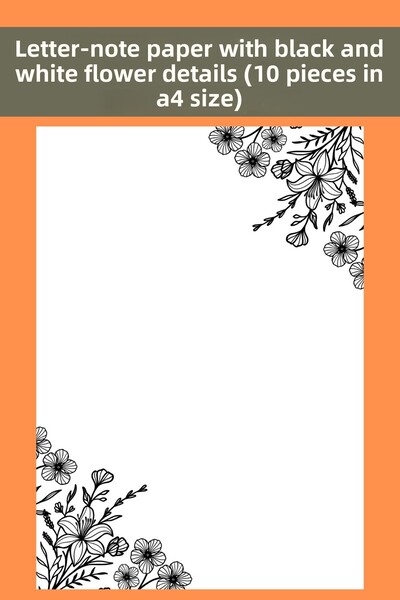 Organik Yolda Black and White Floral Detailed, Letter-Note Paper, (10 Pieces ...