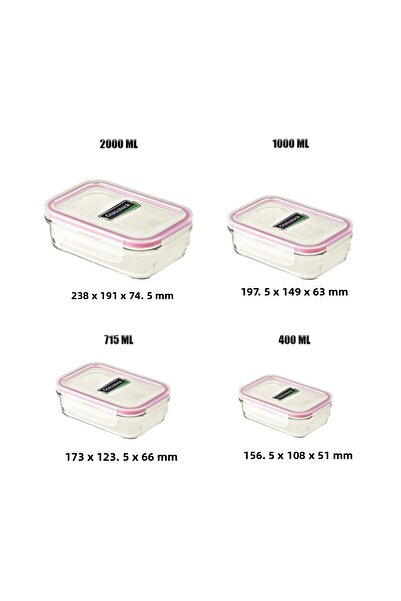 Glasslock مجموعة تخزين زجاجية مستطيلة مكونة من 4 قطع مع قفل وغطاء مانع للتسرب