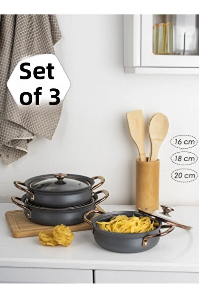 OMS 3724 Copper 6 Piece Sahan Set 16-18-20 cm Anthracite