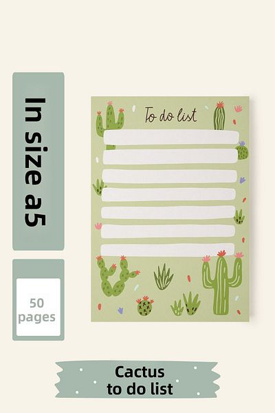 Srctech Cactus Themed To Do List 50 Sheets A5 Size