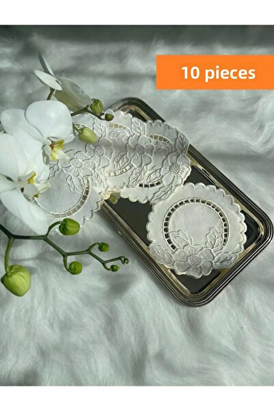 QBR Home 10-Piece Hole Work Embroidered Cocktail Presentation Napkin (10 Pieces)