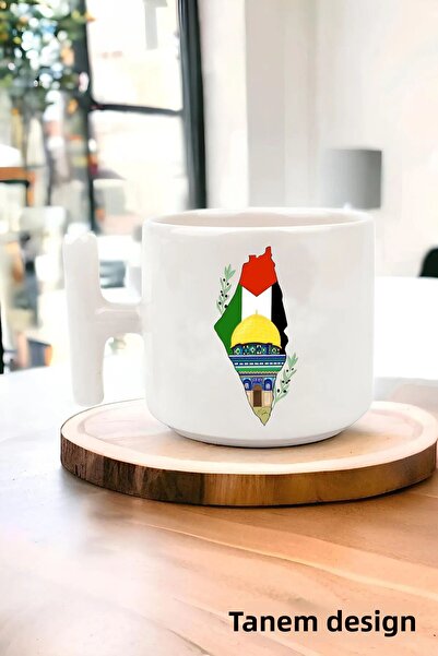 Tanem Tasarım كوب تي شيرت فلسطين مطبوع بتصميم - كوب غازيا وكودوس ماسكيد-آي أكسا