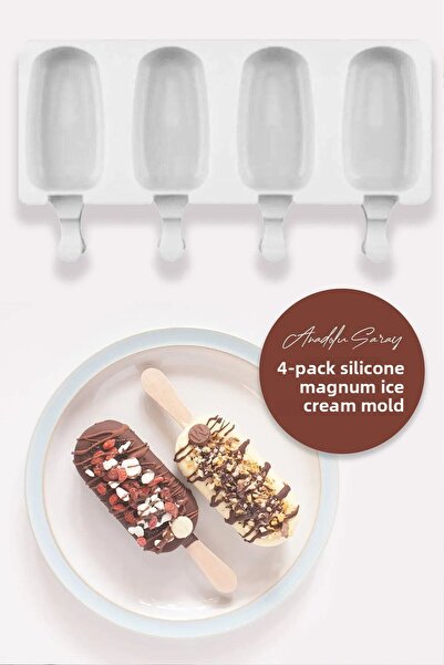 Anadolu Saray Çarşısı Practical White Silicone 4-Piece Magnum Ice Cream Mold |   Making Magnum Ice Cream