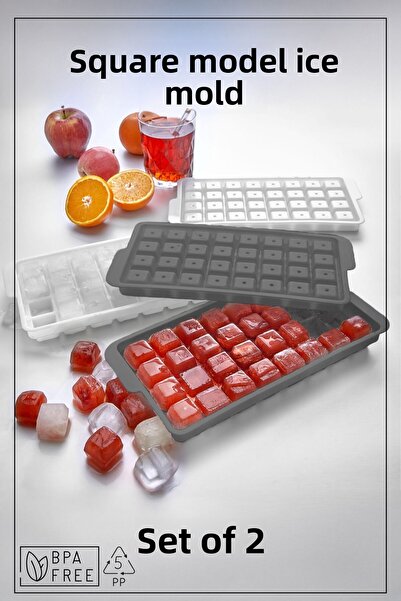 Espas Home 32 Compartment Square Model Ice Mold - Icebox - Set of 2 - Anthracite