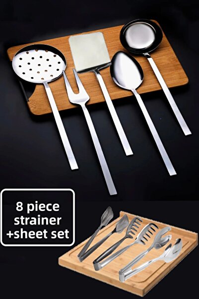 Bayev 8 Piece Steel Flat Colander + Tongs Set