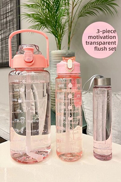Maridet 3-Piece Motivational Water Bottle with Transparent Sticker Water Bottle Portable Water Bottle Set