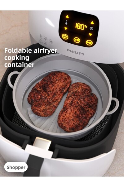 SHOPİST وعاء طهي Airfryer قابل للطي، مجموعة طهي سيليكون رمادية اللون مناسبة لجميع الأجهزة حتى 6 لتر