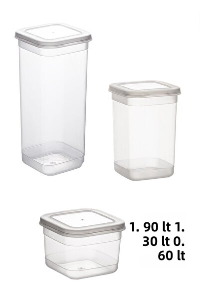 Porsima 433-3 Set of 9 Square Label Food Food Food Spice Storage Container 3x(0.60+1.30+1.90) Lt Transparent
