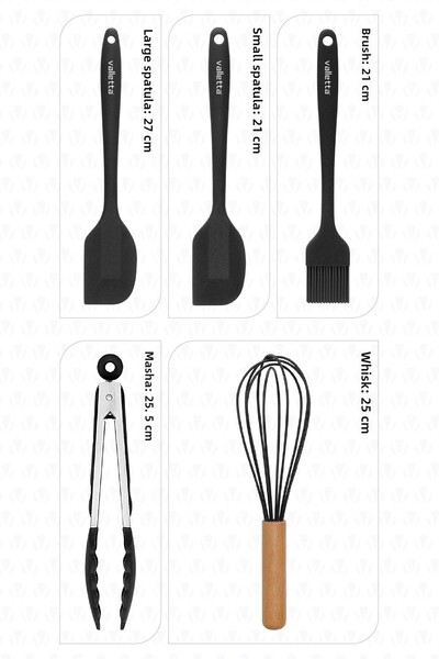 valletta Fugazi Heat Resistant Fireproof Non-Stick Silicone Spatula Set 5 Pieces Black