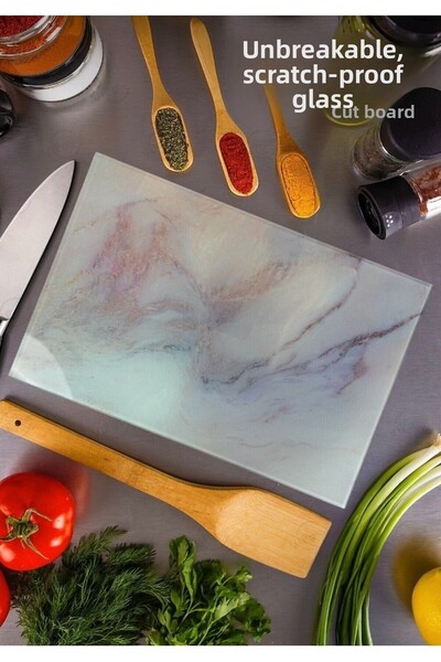 CNR لوح تقطيع زجاجي بمؤشر رخامي من سوبريم، وحامل تقديم القهوة، وطاولة تقطيع