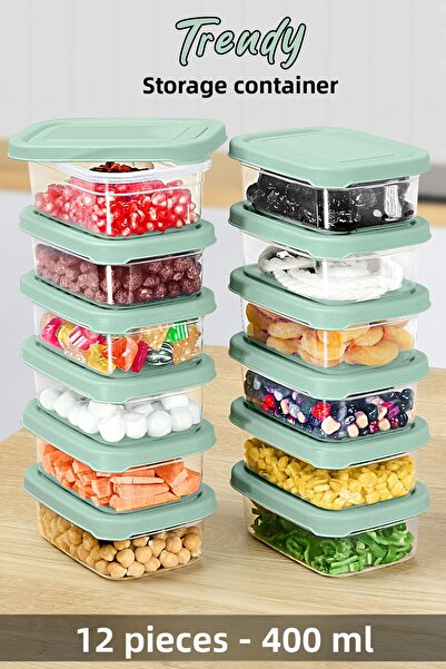 Meleni Home Green 400ml Microwavable 12 Pieces Rectangular Food Storage Container