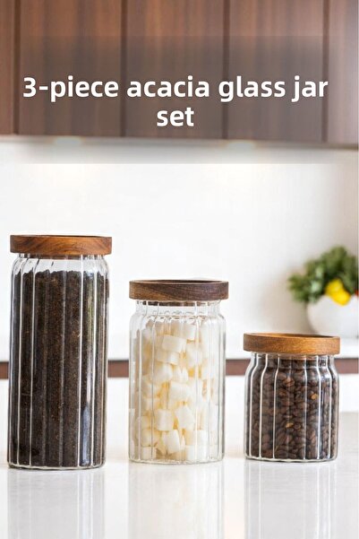 Sevinse Home برطمان زجاجي مفرغ من الهواء مكون من 3 قطع مع غطاء - مجموعة حاوية...