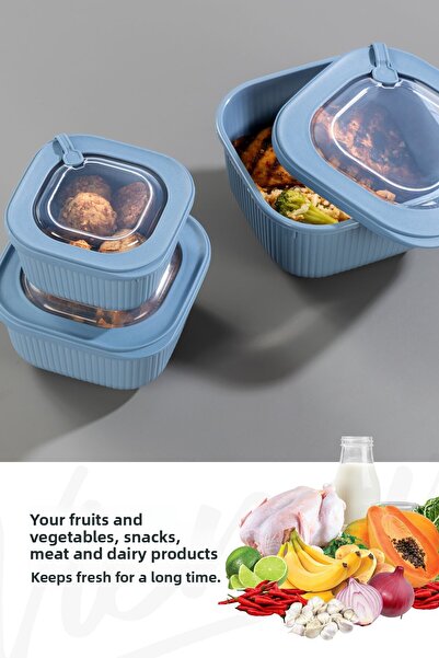 Vienev 9-Piece 3X(600-1100-1800 ml) Special Storage Containers Set with Vip Lid Suitable for Microwave and Freeze Blue