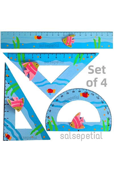 Salsepetial Set de desen din 4 piese Set de rigle din lemn