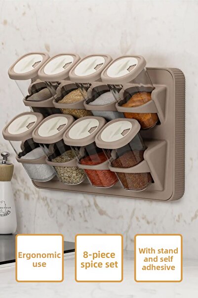 Hayveys طقم توابل مكون من 8 قطع مع حامل - غطاء كونترتوب، مثبت على الحائط لاصق