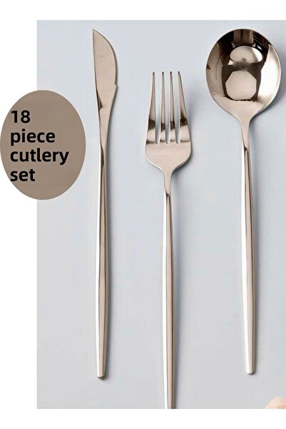 BRE HOME طقم ملاعق وشوكة وملعقة دائري فضي اللون مكون من 18 قطعة لـ 6 أشخاص
