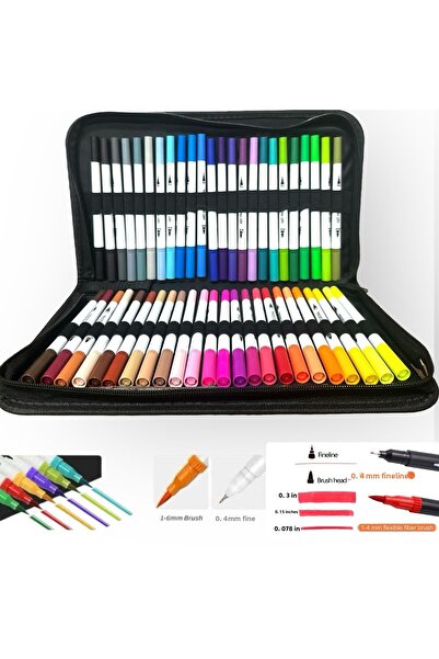 armex مجموعة أقلام تحديد جلدية ذات أطراف مزدوجة مكونة من 48 فرشاة و0.4 مم - ح...