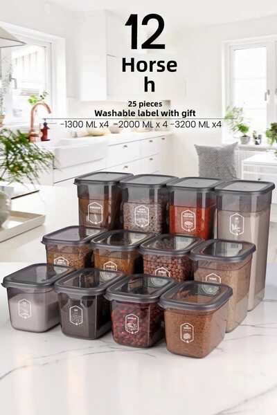 Kitchen Life مجموعة مكونة من 12 حاوية تخزين مستطيلة من مولي مع ملصقات X4 (1300 مل - 2000 مل - 3200 مل) واسعة - غطاء صلب