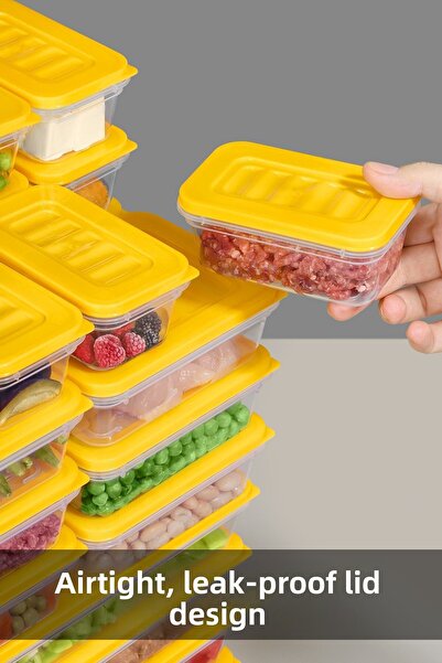 Meleni Home 20 Pieces Microwave Compatible Organizer Storage Container - 1X2400Ml 4X1170Ml 4X600Ml 11X240Ml Yellow