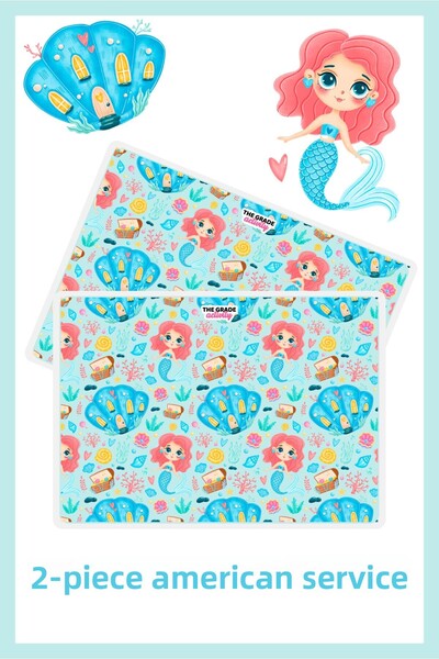 The Grade طقم مائدة أمريكية مكون من قطعتين حورية البحر للأطفال مقاوم للماء وسهل التنظيف (42 × 28 سم)