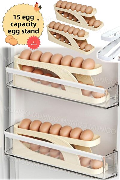 Gaggani 2 Pcs 2 Tiers Automatic Egg Stand Egg Holder Rack and Storage Container Organizer for Refrigerator