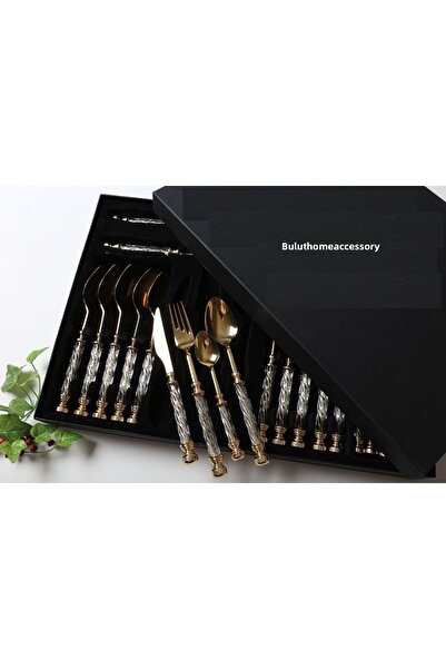 BULUTHOMEAKSESUAR طقم عشاء مطلي بالكريستال والتيتانيوم مكون من 24 قطعة