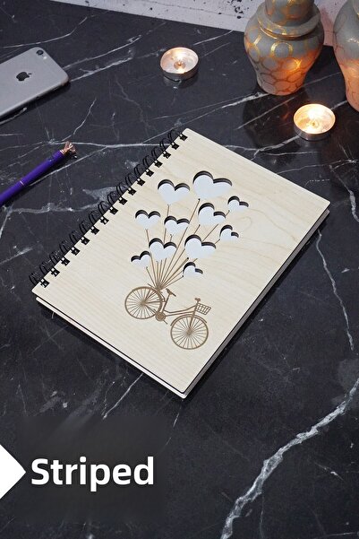 markcat Bicycle Balloon Themed Lined Wooden Cover Notebook - Agenda/school Notebook (A5 - 120 Pages)