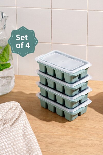 Vienev 8 Compartment Mint 4-Piece Clear Lid Ice Mold