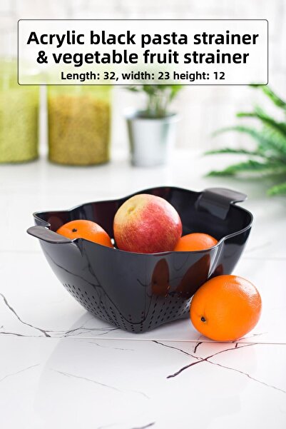EWs مصفاة معكرونة سوداء من الأكريليك ومصفاة فواكه نباتية سوداء (32*23 سم)