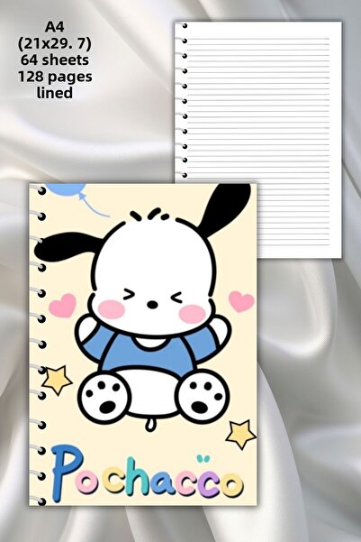 daily notebook دفتر ملاحظات مدرسي مخطط مقاس A4 من Pochacco - 64 ورقة (21x29,7 سم)