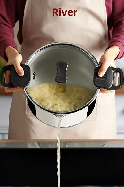 Nehir Roma 24 cm Stainless Steel Functional Deep Pot with Strainer Lid