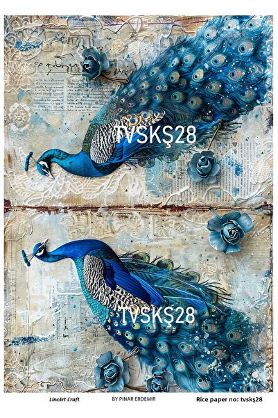 LİNEART Tvskş28 Model Brass Peacock Decopage - 30*42 cm
