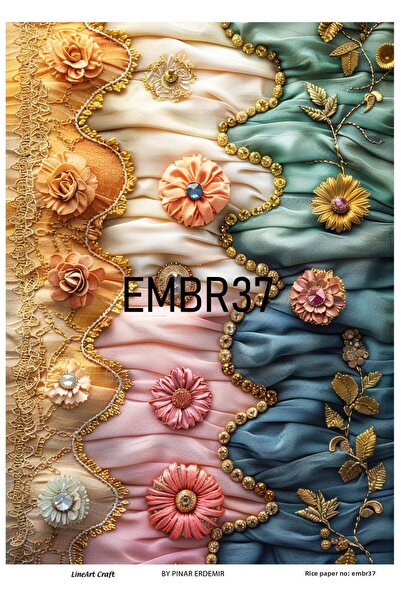 LİNEART Embr37 - 29X42Cm Rice Pattern Embroidery Paper