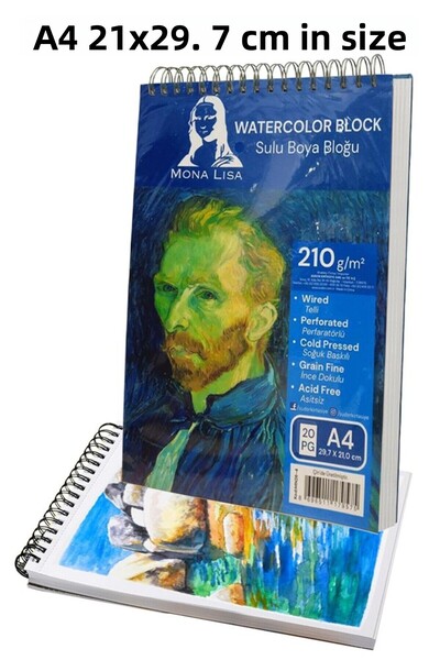 Artlantis Watercolor Block with Wire A4 210Gr 20 Sheets Fine Textured Sketchb...