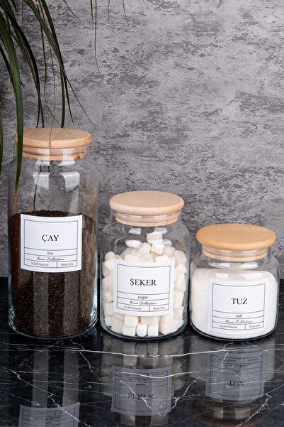 MODA OZY 3-Piece Wooden Lid 1300/800/500 ml Tea and Sugar Salt Vacuum Storage Set