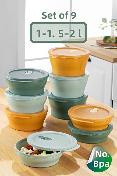 Vienev 9-Piece Colorful Microwaveable Storage Set - 2-1,5 Liter