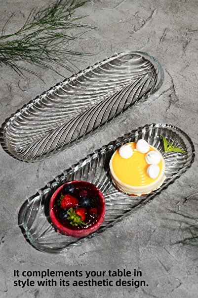 Vienev Set of 2 Large Presenter Glass Boat Plates