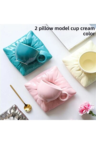 ARVALE Mona 2 Pieces Pillow Model Coffee Cup - Turkish Coffee with Cushion Figure 90 ml
