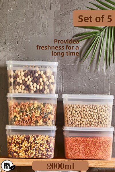 Bayev 5 Pieces Huge 2 Lt Food and Pulses Storage Container with Lid Storage Container Suitable for Deep Freezer