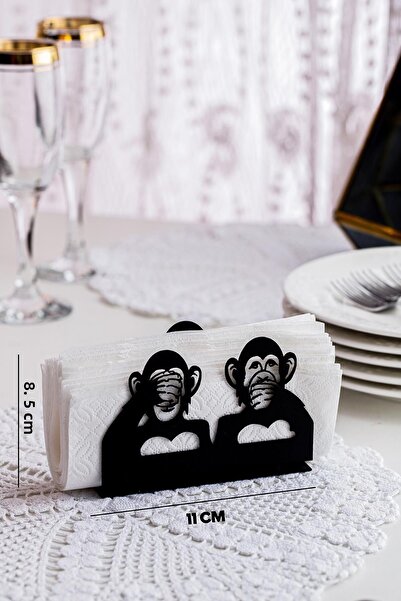 Doreline Three Monkey Motif Desktop Decorative Napkin Holder Towel Holder Black (dimension: 11 X 8.5)