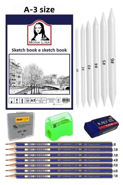 Artlantis Sketchbook A3 50 Sheets Pencil Drawing Set Shading Pen Dough Eraser...