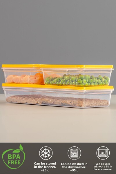 Meleni Home 3-Piece Food and Microwave Compatible Storage Container - Yellow 1170ml x 2 600ml