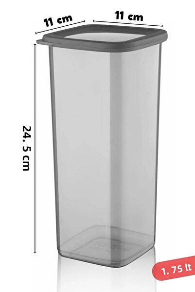 Open Home Concept Water Resistant Labeled, 6 Pieces 1.75 Lt Unbreakable Square Food Storage Container Anthracite