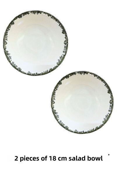 porselenden Antique Green Premium Porcelain 18 cm Average Size Salad Bowl Green Floral Presentation Service Set